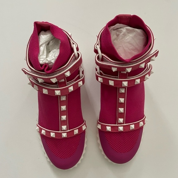 Valentino Pink Rockstud High top stretch gladiator sneakers 5 35 Barbie Preppy - Picture 9 of 16